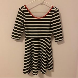 EXPRESS Black and White Striped Dress with Red
